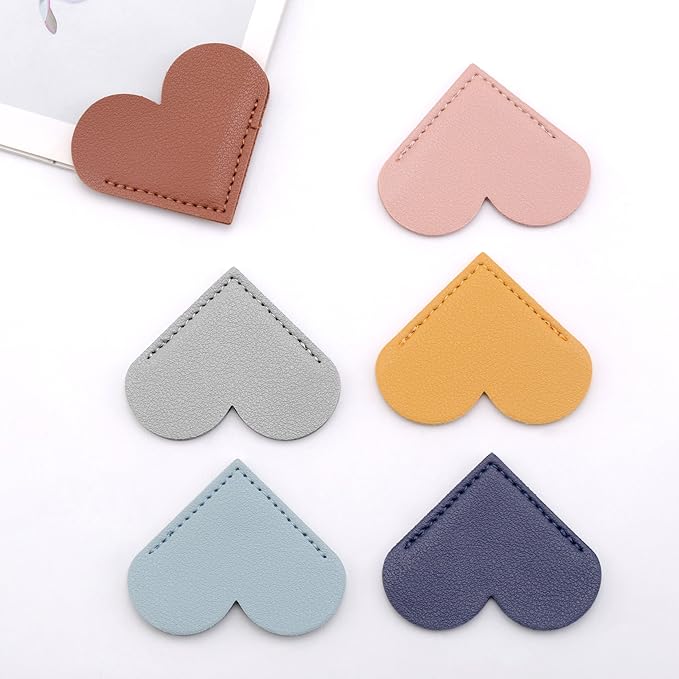 Lpraer 12PACKS PU Leather Bookmarks Book Markers Reading Accessories Cute Heart Shape Corner Page for Kids Students Teachers Women Reading Lovers Handmade Gifts for School Office Home Supplies