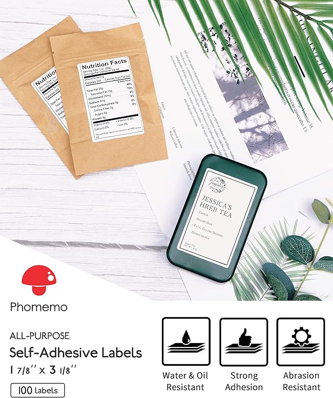 Phomemo [6x100 pcs]Original Labels for M110 M220 M221 M120 M200, 1.97''x3.15'' (50x80mm), 6 Rolls, 100 Label/Roll, Square, White,Self-Adhesive Thermal, for Clothing, Ingredient, Logo, Barcode, Address