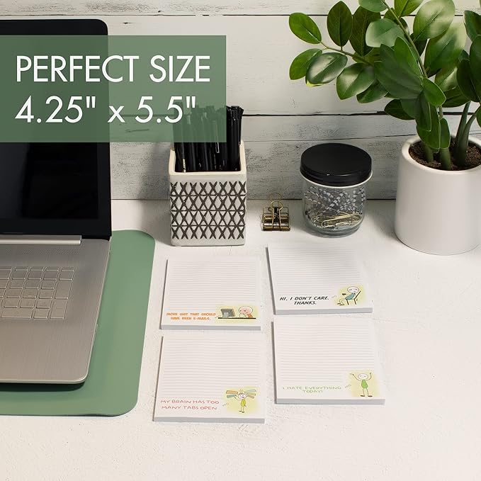 ZICOTO Super Funny Notepads - Hilarious Office Gift for Your Women Coworkers - Set of 4 Office Supplies Memo Pads w/ 4 Assorted Designs, 50 Sheets Each, 4.25" x 5.5"