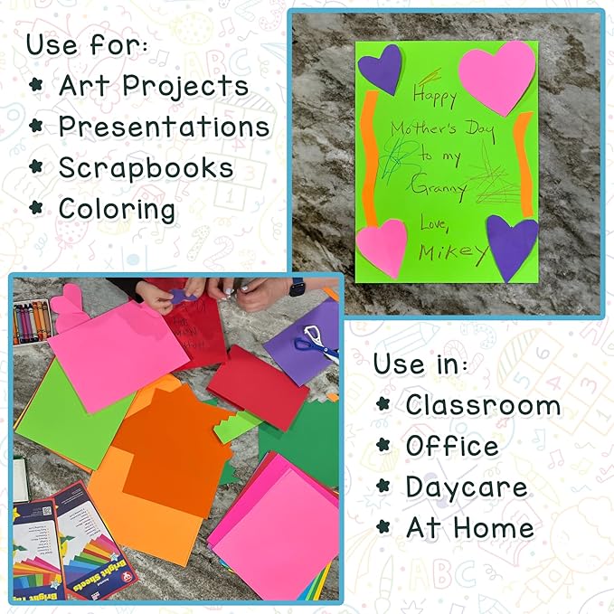 Hygloss Assorted Bright Colored Paper - 24 lb, 89 GSM, Acid-Free, Fade-Resistant, 11x17-Inch Ledger Size Color Copy Paper, 48 Sheets, 12 Colors