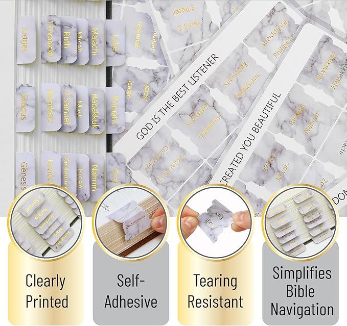 Mr. Pen- Bible Tabs, 75 Tabs, Marble Design, Gold Foil Lettering, Laminated Bible Tabs for Women and Men, Bible Tabs for Study Bible Index Tabs, Bible Book Tabs, Bible Labels Tabs