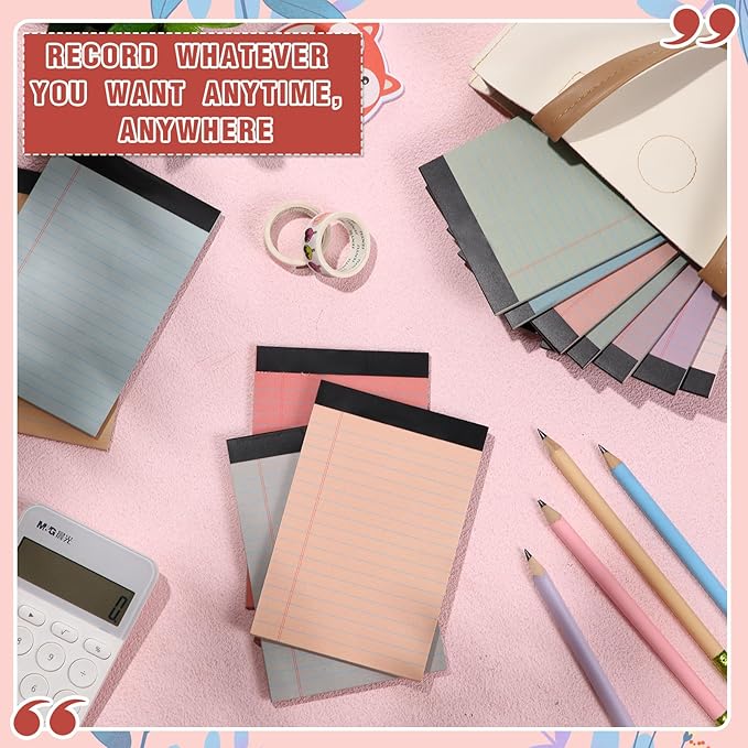 Lincia 24 Pcs 4" x 6" Legal Pad Writing Notepads Small Legal Pad College Ruled 30 Sheets Multiple Color Lined Note for Work 80 Gsm Paper for Grocery List Shopping List (Vintage Color)