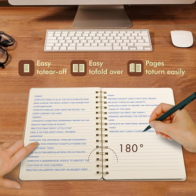 Spiral Notebook-6.10" x 8.19" College Ruled Journal with Inner Pockets and 160 Pages,PU Leather Cover Business Journal, Twin-Wire Binding Notebook Perfect for Office & Home School Supplies