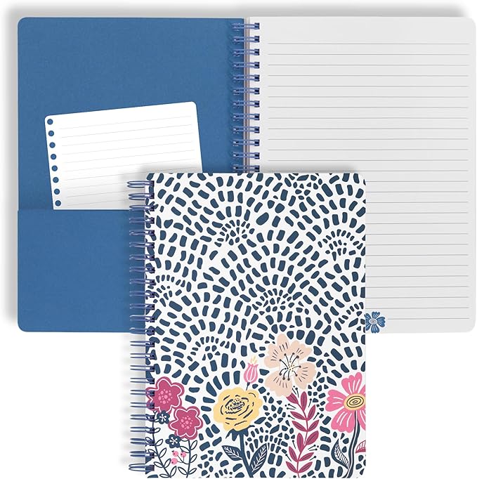 Steel Mill & Co Cute Mini Spiral Notebook, 8.25" x 6.25" Journal with Durable Hardcover and 160 Lined Pages, Mosaic Floral