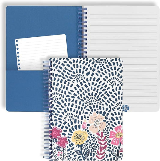 Steel Mill & Co Cute Mini Spiral Notebook, 8.25" x 6.25" Journal with Durable Hardcover and 160 Lined Pages, Mosaic Floral