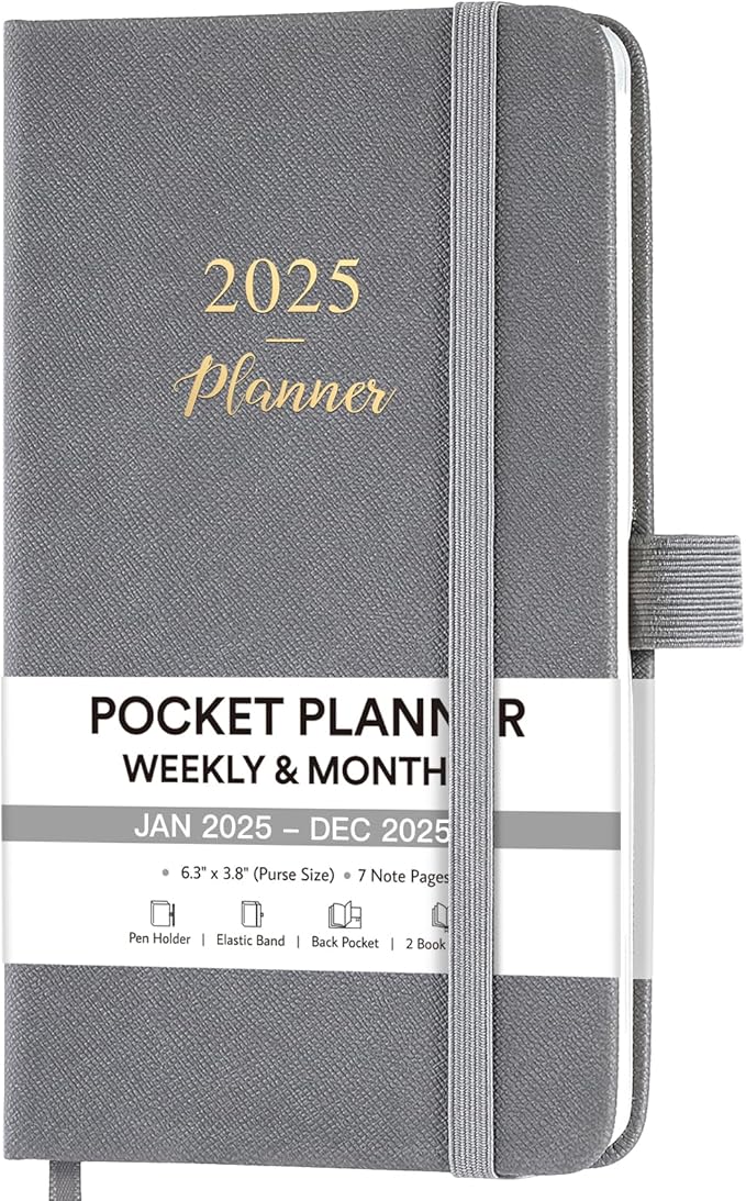 2025 Pocket Planner - Pocket Planner 2025, Weekly & Monthly Planner from JAN 2025- DEC 2025, 6.3''×3.8'', Small Planner for Purse, Pen Loop, Inner Pocket, 2 Bookmark
