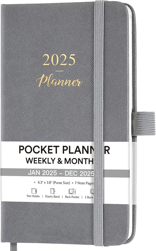 2025 Pocket Planner - Pocket Planner 2025, Weekly & Monthly Planner from JAN 2025- DEC 2025, 6.3''×3.8'', Small Planner for Purse, Pen Loop, Inner Pocket, 2 Bookmark