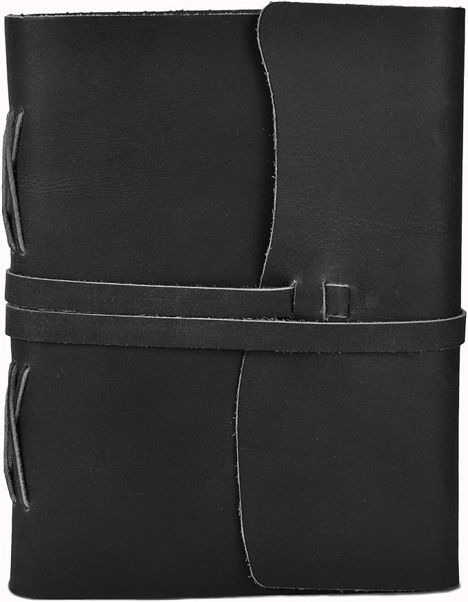 LEATHER VILLAGE Leather Bound Journal - Black, 13"X8", 220 Pages - Vintage Blank Paper Diary for Writing, Drawing, Sketchbook, and Travel Notebook - Ideal for Women and Men