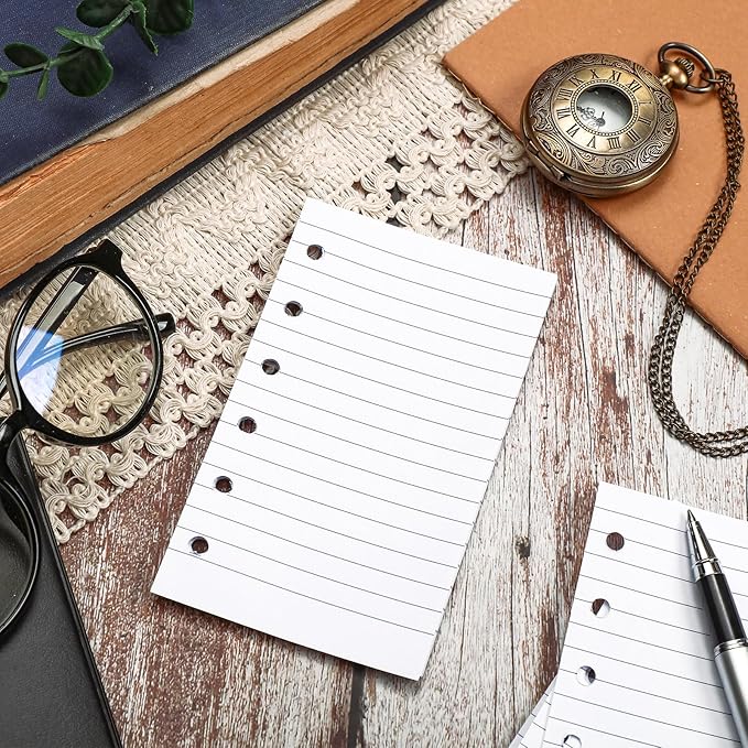 Ireer 200 Sheets Blank Lined Paper Refill for 3 x 5 Binders 6 Ring Memo Refill Paper Mini Ruled Filler Paper Books Planner Inserts Blank Lined Paper for Binder (White)