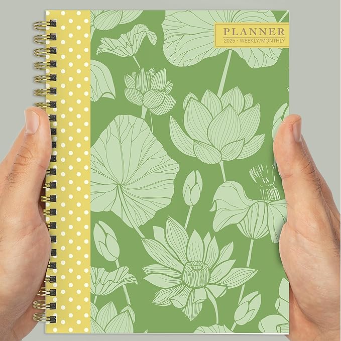 TF PUBLISHING 2025 Lotus Medium Weekly Monthly Planner - Habit & Task Trackers - Planner Monthly and Weekly with Organizer Stickers - 12 Month Calendar Planner - 6.5" x 8"
