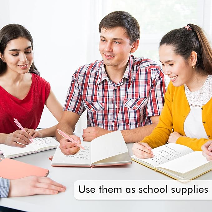 feela 3 Pack Hardcover Notebook For Women, Classic Ruled Lined Journal Set School Business Supplies, with 3 Black Pens, 120 GSM, 5.1”x8.3”, A5, Pastel Colors, Light Yellow, Light Pink, Pale Orange