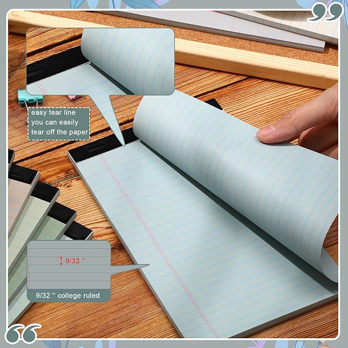 Lincia 12 Pcs 5" x 8" Colored Note Pads Mini Legal Pads Ruled 50 Sheets Per Micro Writing Pads Perforated and Lined for College Office Supplies (Fresh Colors)