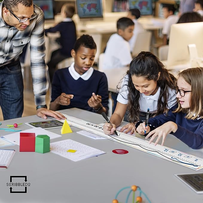 Set of 10 Dry Erase Number Boards - Double Sided, 4 Feet, Red & Black Dry Erase Marker, 0-100 Number Line on One Side, Blank Line on Reverse