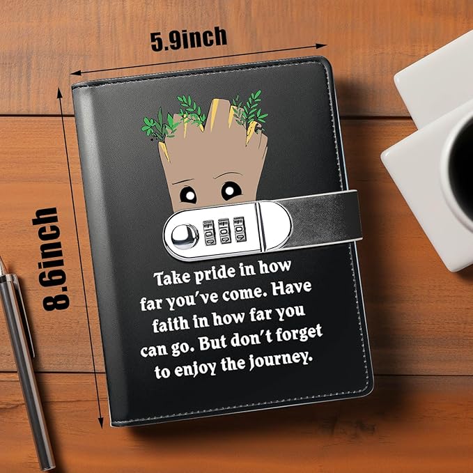 Funny Groot Gifts Leather Combination Lock Notebook Always Remember You’re Braver Than You Believe Leather Locked Journal Notebook Birthday Gifts for Daughter Son (take pride)