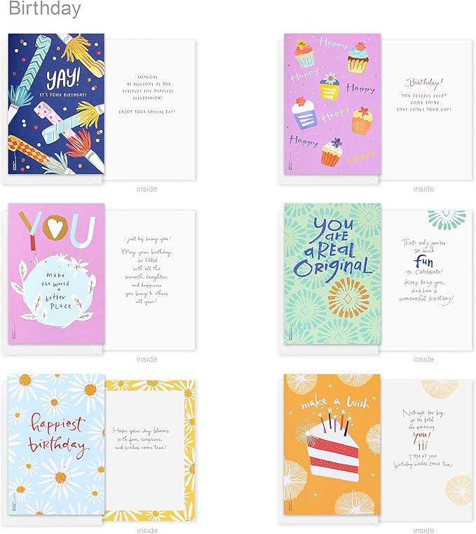 American Greetings 30-Count Birthday Card Assortment Box with Envelopes, Seals, and Storage Box (Kathy Davis Designs, Party Hats)