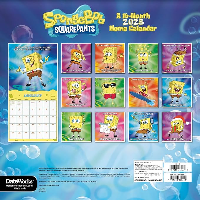 SpongeBob Squarepants Calendar 2025 - Deluxe 2025 SpongeBob Wall Calendar Bundle with Over 100 Calendar Stickers (Bikini Bottom Gifts, Office Supplies)