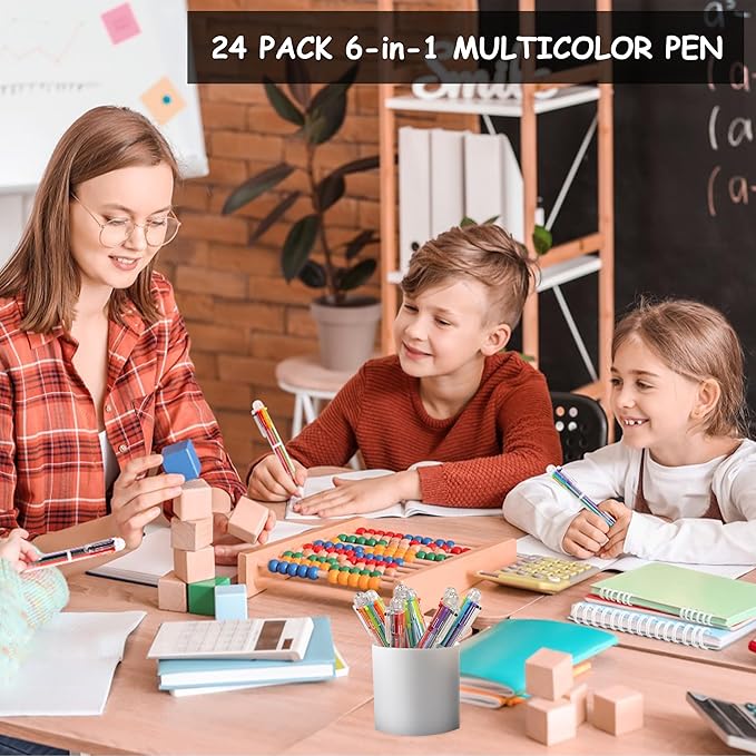 DAIKOYE Ballpoint Pens 24 PCS 0.5mm 6-in-1 Multicolor Ballpoint Pens School Supplies Birthday Party Favors Gifts for Kids Students