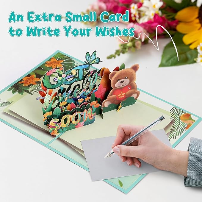 Get Well Cards with Envelope, Pop Up Get Well Soon Card Gifts for Women Men Kids After Surgery Sympathy Card