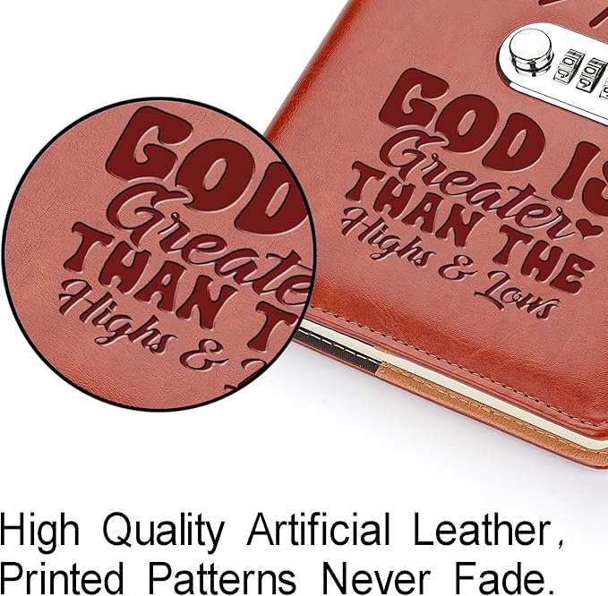 God is Greater Than The Highs and Lows Religious A5 Locking Journal Faux Lined Leather Journal Refillable Journal with Lock (Lock-God Greater Than)