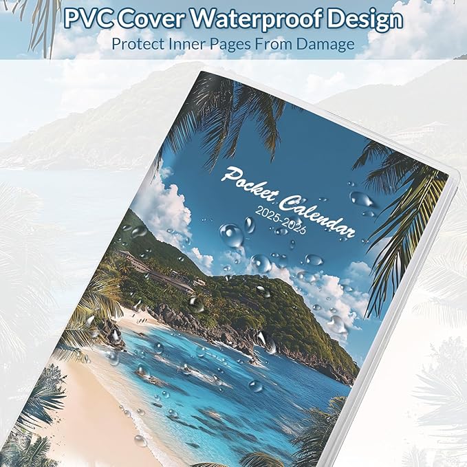 Pocket Calendar 2025-2026, Small Monthly Planner 2025-2026 - 3.7" x 6.7" - Runs from January 2025 Until December 2026, Pocket Calendar 2025 with Beach Cover for Planning