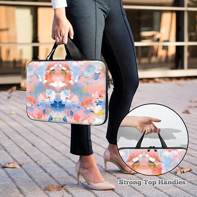 Laptop Sleeve Case Bag 13 inch, Watercolor Flowered Slim Carrying Case Durable Handbag Travel Laptop Bag for 13 inch MacBook Air M3/M2/Pro M2/ 13" iPad Pro/Air M4/M2 2024