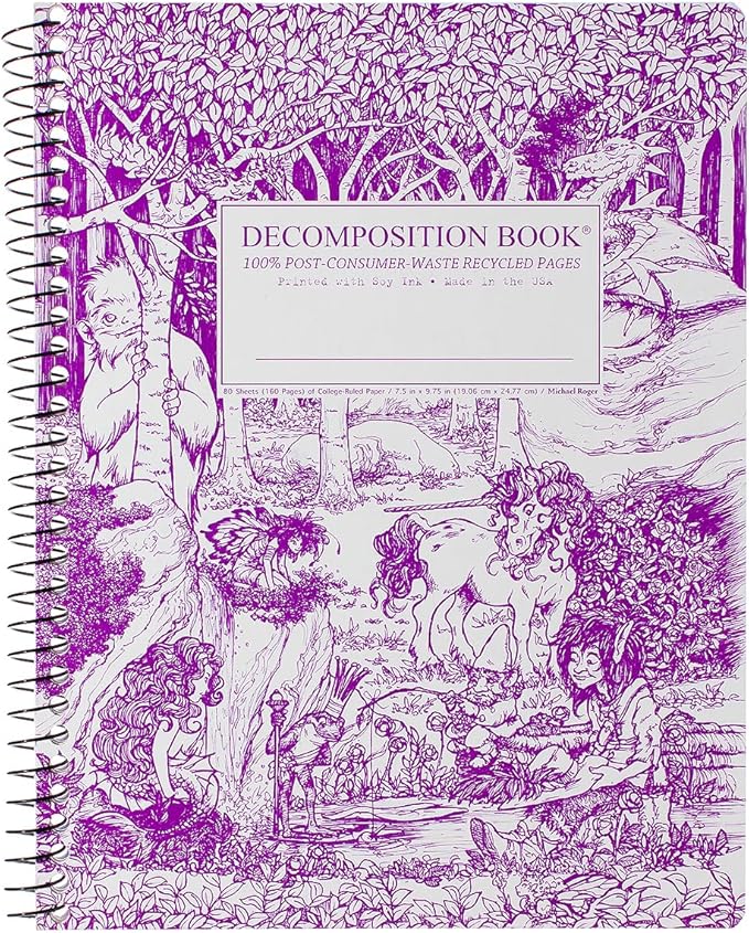 Decomposition Fairy Tale Forest College Ruled Spiral Notebook - 9.75 x 7.5 Journal with 160 Lined Pages - 100% Recycled Paper - Cute Notebooks for School Supplies, Home & Office - Made in USA