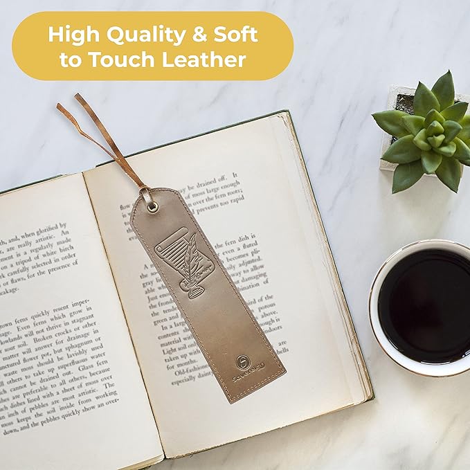 Leather Bookmarks for Men and Women | Quality Mens Bookmark with Scroll & Feather Quill | 2 Vintage Handmade Leather Book Markers for Men Women Book Lovers Readers (7x2) Leather Gift Sovereign-Gear