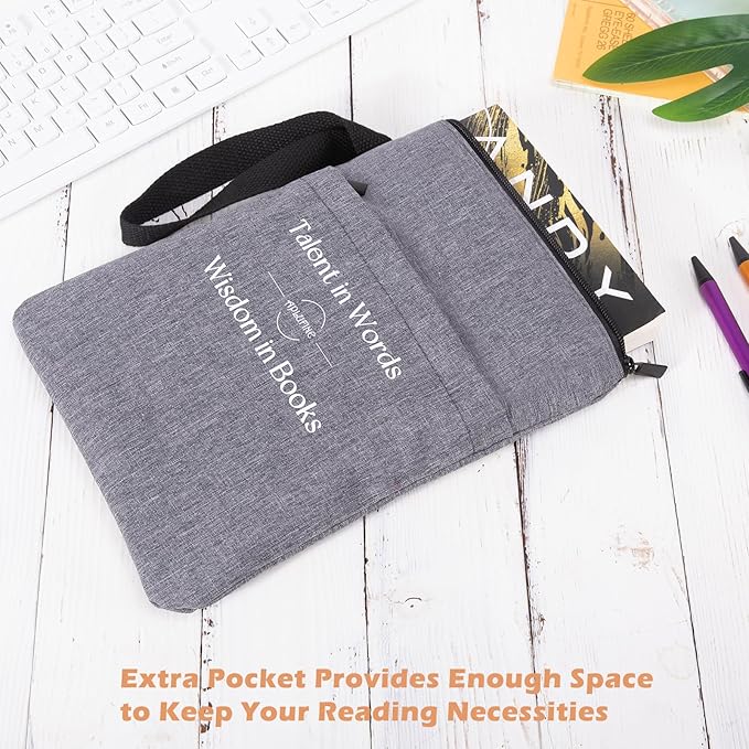 Book Sleeve for Book Lovers - Book Covers with Zipper Pockets - Canvas Book Protector for Paperbacks, Softcover - Washablle Book Pouch - Book Carrying Case - Book Carrier- Book Gift