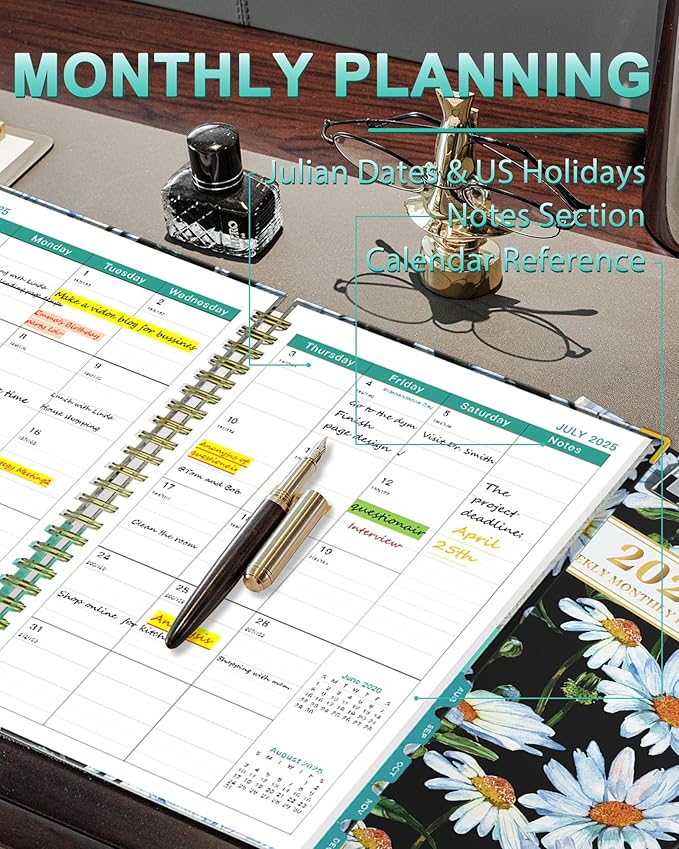 Ymumuda 2025 Planner with Clipboard, 2025 Weekly Monthly Planner from JAN. 2025 TO DEC. 2025, 8.5" x 11", Large Planners with Ample Writing Space, Inner Pocket & Coated Tabs, Excellent for School & Office Schedule