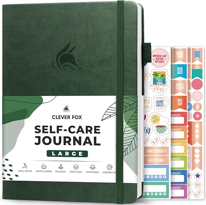 Clever Fox Self-Care Journal – Wellness & Daily Reflection Notebook – Mental Health & Personal Development Journal – Self-Care, Meditation & Mood Journal for Women & Men – Large (Forest Green)