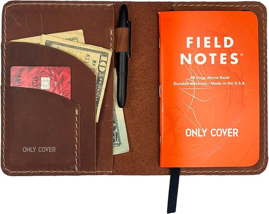 Leather Cover for Field Notes, Passport Cover, Leather Notebook Cover for 3.5" x 5.5" with Pen Holder, Only Cover (Bourbon)