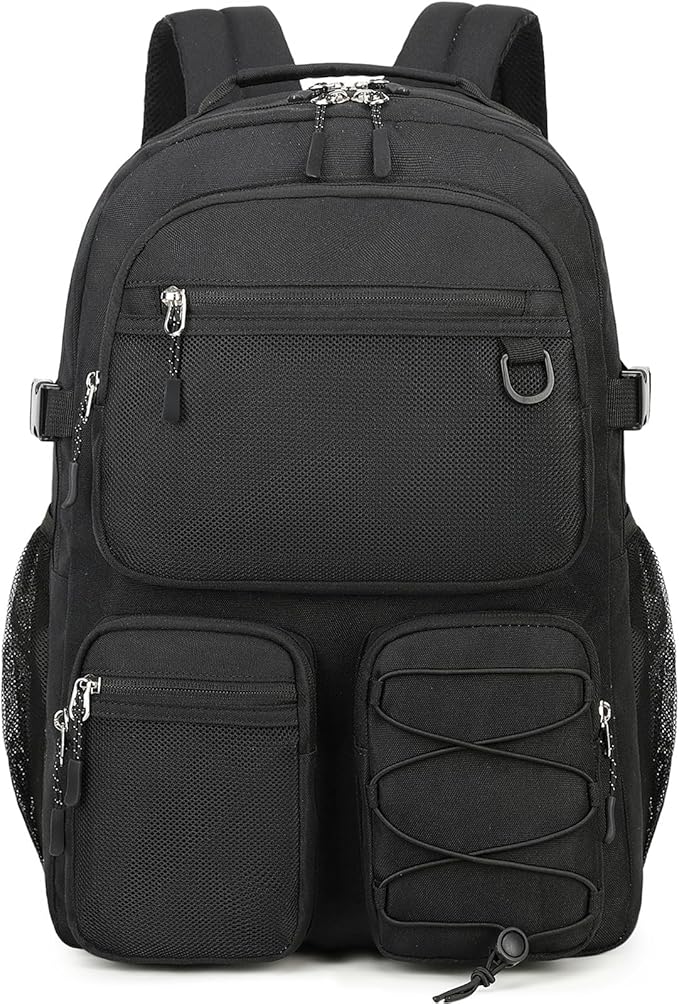 Lohol Water Resistant Daypack with Mulitiple Pockets for School Travel Outdoor College, 15.6 inch Laptop Backpack for Men and Women (Black