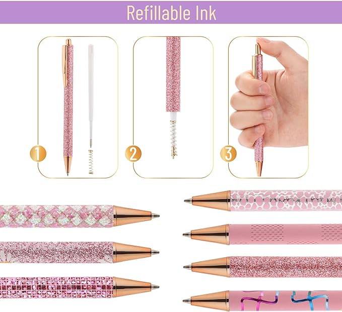 Mr. Pen- Fancy Pens for Women, Pink Paradise, 7 Black Ink Ballpoint Pens with 10 Refills, 1.0mm, Cute Pens for Journaling, Easter Gift