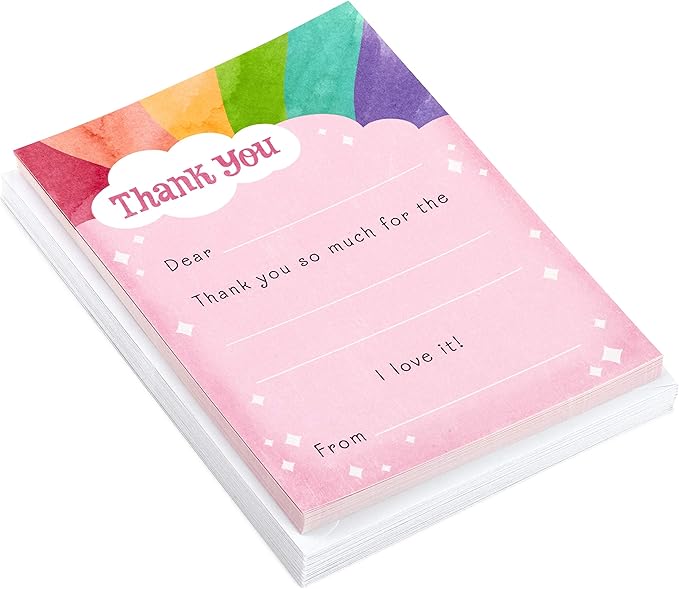 Hallmark Kids Fill in the Blank Thank You Cards, Rainbow (20 Cards with Envelopes)