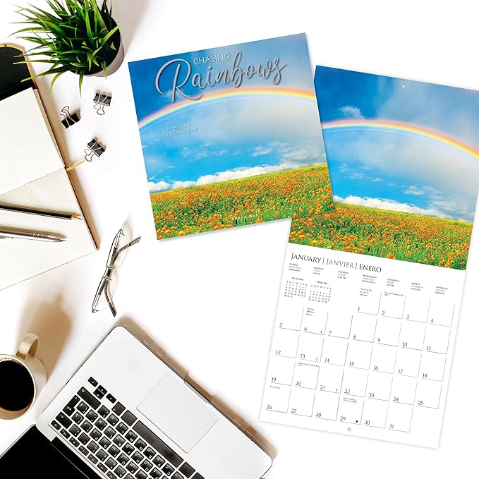 Graphique 2025 Chasing Rainbows Wall Calendar | 12” x 12” | Thick Paper | Home & Office Organizer | Large Monthly Grid | 3 Languages & Marked Holidays | 4 Month Preview Page for 2026