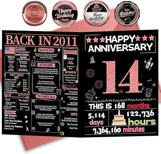 Joycard 14th Anniversary Card for Women, Wedding Card for Wife, Sweet Marriage Decorations Gifts for Couple, Perfect for Her on Anniversary Day, Back in 2011