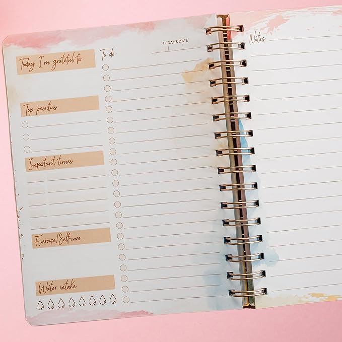 Undated Daily To Do Notebook - Planner Notepad List 6.5x8.5" Cute Colorful Design- Laminated Hard Cover & Rose Gold Spiral Binding- 302 Pages- Daily Task & Lined Notes Pages