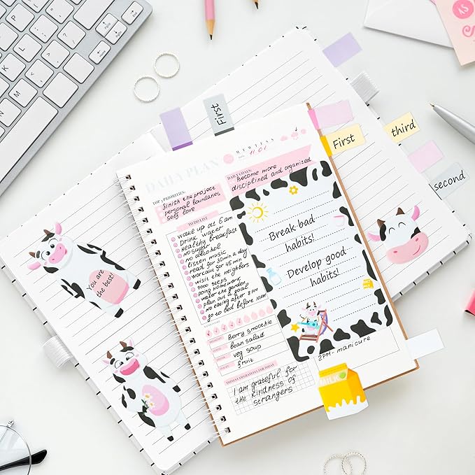 B1ykin Sticky Notes Set - Cartoon Theme Cute Self-Stick Notes Pad Teacher Appreciation Gifts， Self-Adhesive Writing Memo Pages Sticky to Do Notepad for Kids Employee School Office (Funny Cow)