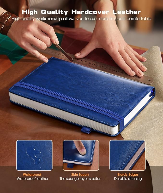 Lined Journal Notebook for Women Men, 256 Numbered Pages Hardcover Leather Journals for Writing, A5 Journaling Notebooks, College Ruled Journal for Business Work School 5.75" x 8.38" Navy Blue