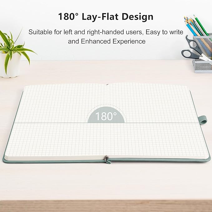 RETTACY Graph Paper Notebook, A5 Grid Notebook Journal with 192 Pages, 5.7'' × 8.3'', Medium Size, Leather Hardcover, 100 GSM Thick Paper, for Students, Homework, Math, Engineering (Blue-gray)