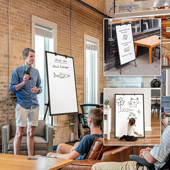 Easel Whiteboard - Magnetic Portable Dry Erase Easel Board 36 x 24 Tripod Whiteboard Height Adjustable Flipchart Easel Stand White Board for Office or Teaching at Home & Classroom (Black)