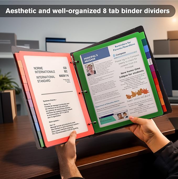 HABGP 3 Ring Binder Dividers, 12-Tab Plastic Clear Binder Dividers, Multicolor Monthly Dividers, Letter Size File Organizer 3 Hole Punch, 2 Set 24 Pcs Write On Tabs for Notebook