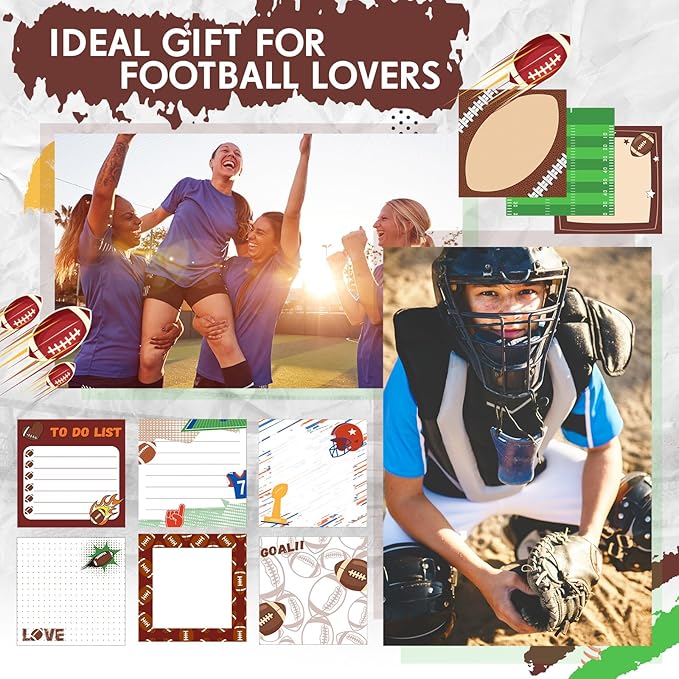Thenshop 9 Pads Sport Sticky Notes Ball Self Stick Notepads 3x3 Inches Notes Cute Adhesive Memo Pad Gifts for Office Sports Birthday Party Favors(Football)