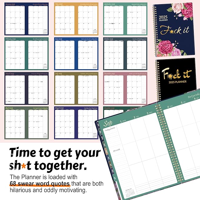 Fuck It 2025 Planner for Tired-Ass Women, 6.4" x 8.3", 12-month Funny Weekly Agenda With Sweary Affirmation and Badass Quotations White Elegant Gifts- from January 2025 - December 2025, Blue Rose