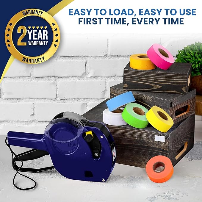 Perco Lite 1 Line Price Gun with Labels Kit - Includes 1 White Roll, 6 Multicolored Rolls, 2 Ink Rollers, 1 Ink roll and Labels Pre-Loaded