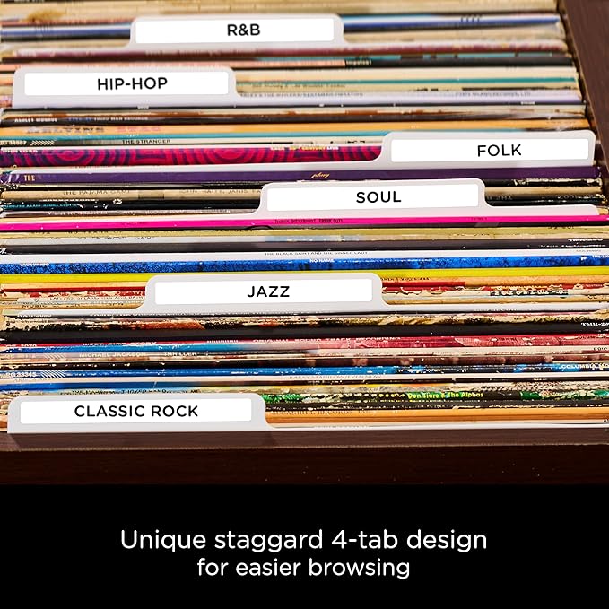 Heavy Duty Vinyl Record Dividers | 12" LP Record Dividers with Tabs | Pack of 32 Vinyl Record Separators| White | Made in The USA | Vinyl Record Organizer Tabs | Personalizable