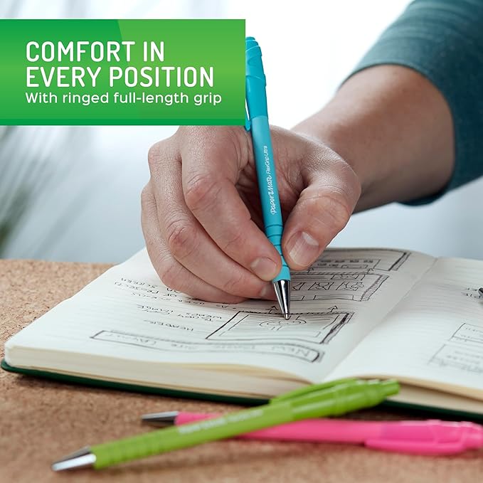 Paper Mate FlexGrip Ultra Ballpoint Pens, Made from Recycled Plastic Materials, Assorted Barrel Colors, Medium Point (1.0mm), Black, 4 Count