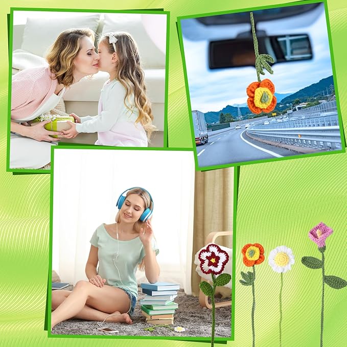 Harloon 4 Pieces Christmas Book Lover Gifts Flowers Crochet Bookmark Book Lovers Bookmarks Handmade Knitted Book Marker Curtain Tiebacks Holdbacks Car Ornaments for Readers Writers Library(Cute)