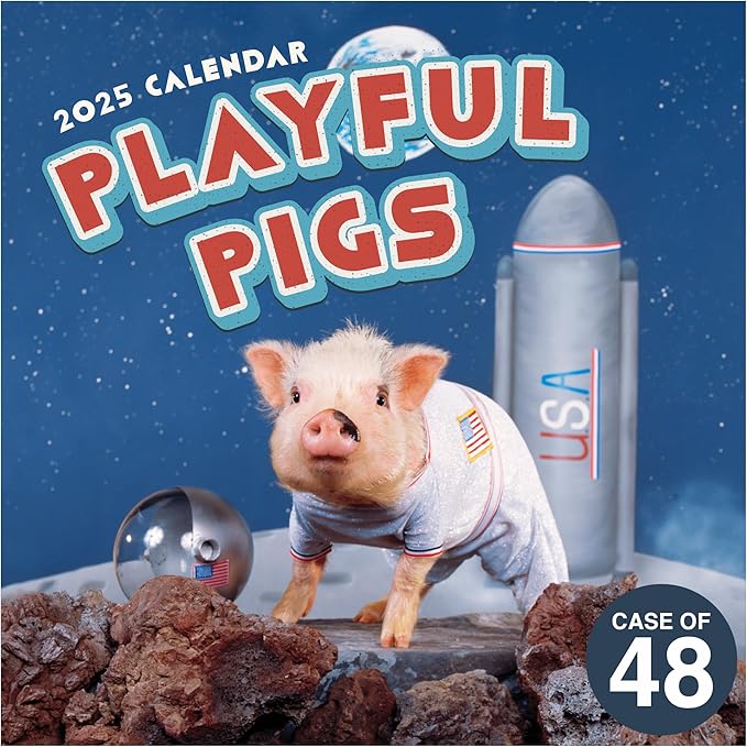 TF PUBLISHING 2025 Playful Pigs Wall Calendar Case of 48 - Large Grids for Appointments and Scheduling - Vertical Monthly Wall Calendar - Home and Office Organization - Premium Gloss Paper - 12"x12”