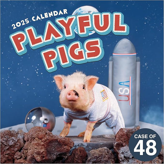 TF PUBLISHING 2025 Playful Pigs Wall Calendar Case of 48 - Large Grids for Appointments and Scheduling - Vertical Monthly Wall Calendar - Home and Office Organization - Premium Gloss Paper - 12"x12”